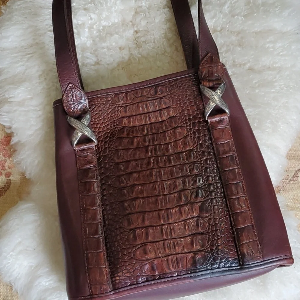 Brighton VINTAGE 90'S Crocodile Accent Leather Shoulder Bag